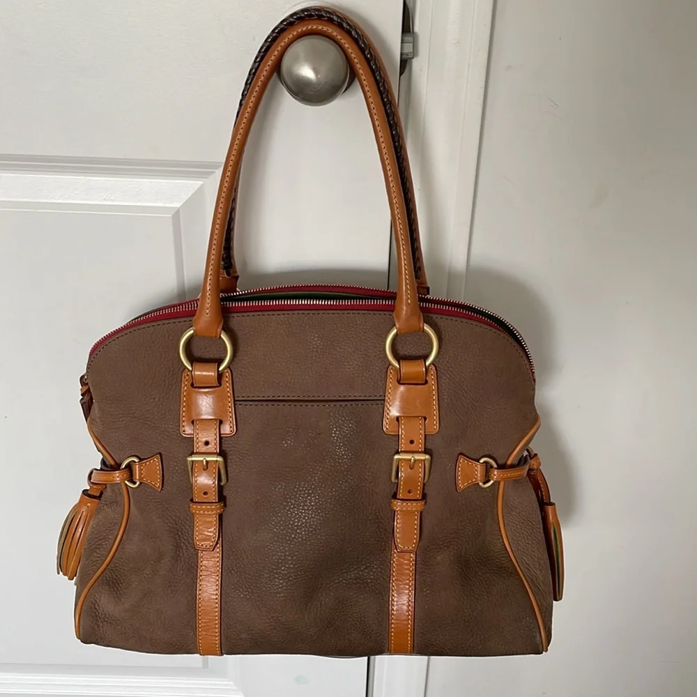 Dooney & Bourke Satchel Taupe Color Large Domed Structure Buckle Tassel Accents - Picture 13 of 15